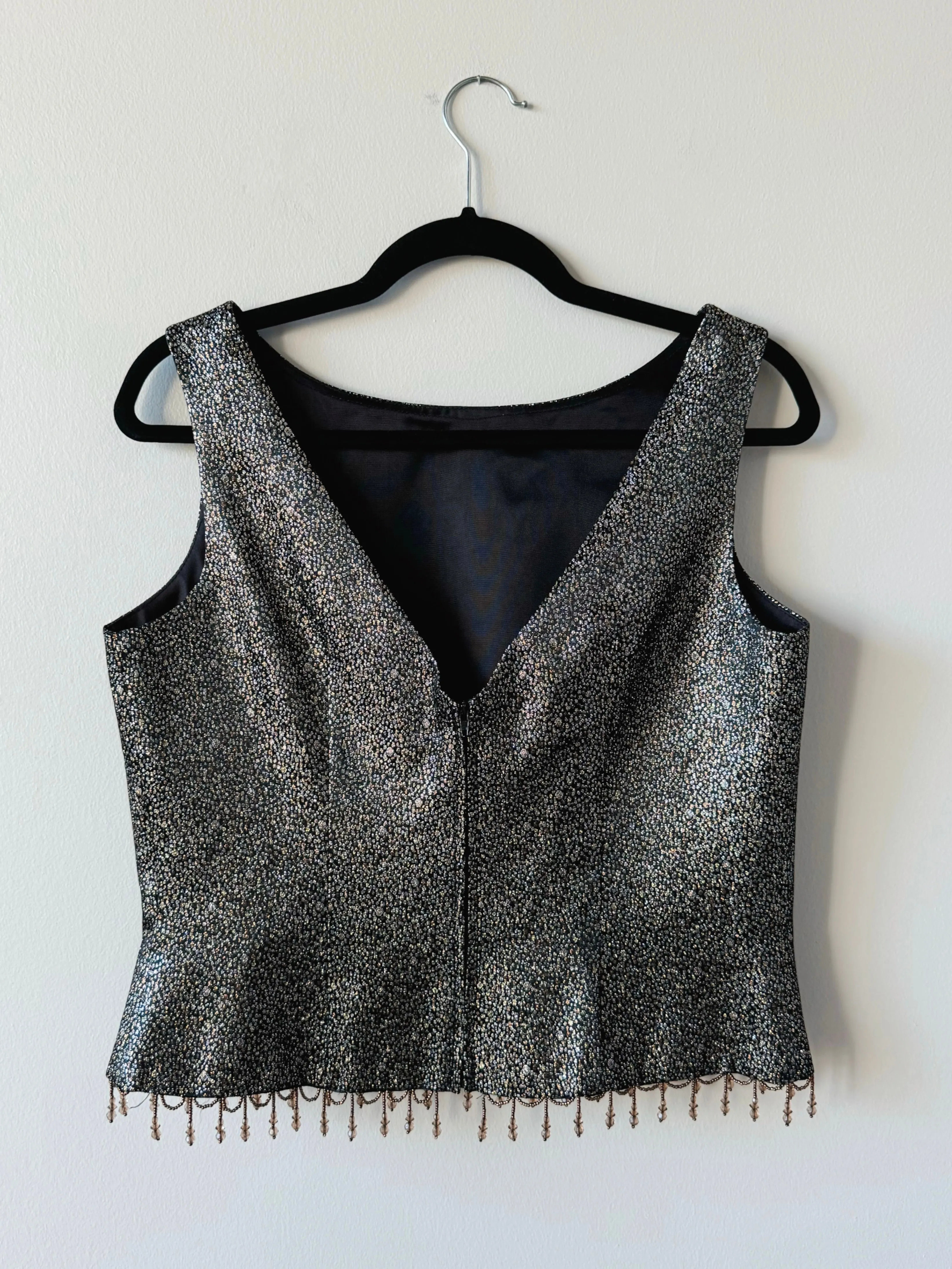 Vintage Metallic Beaded Trim Cropped Tank (M/L)