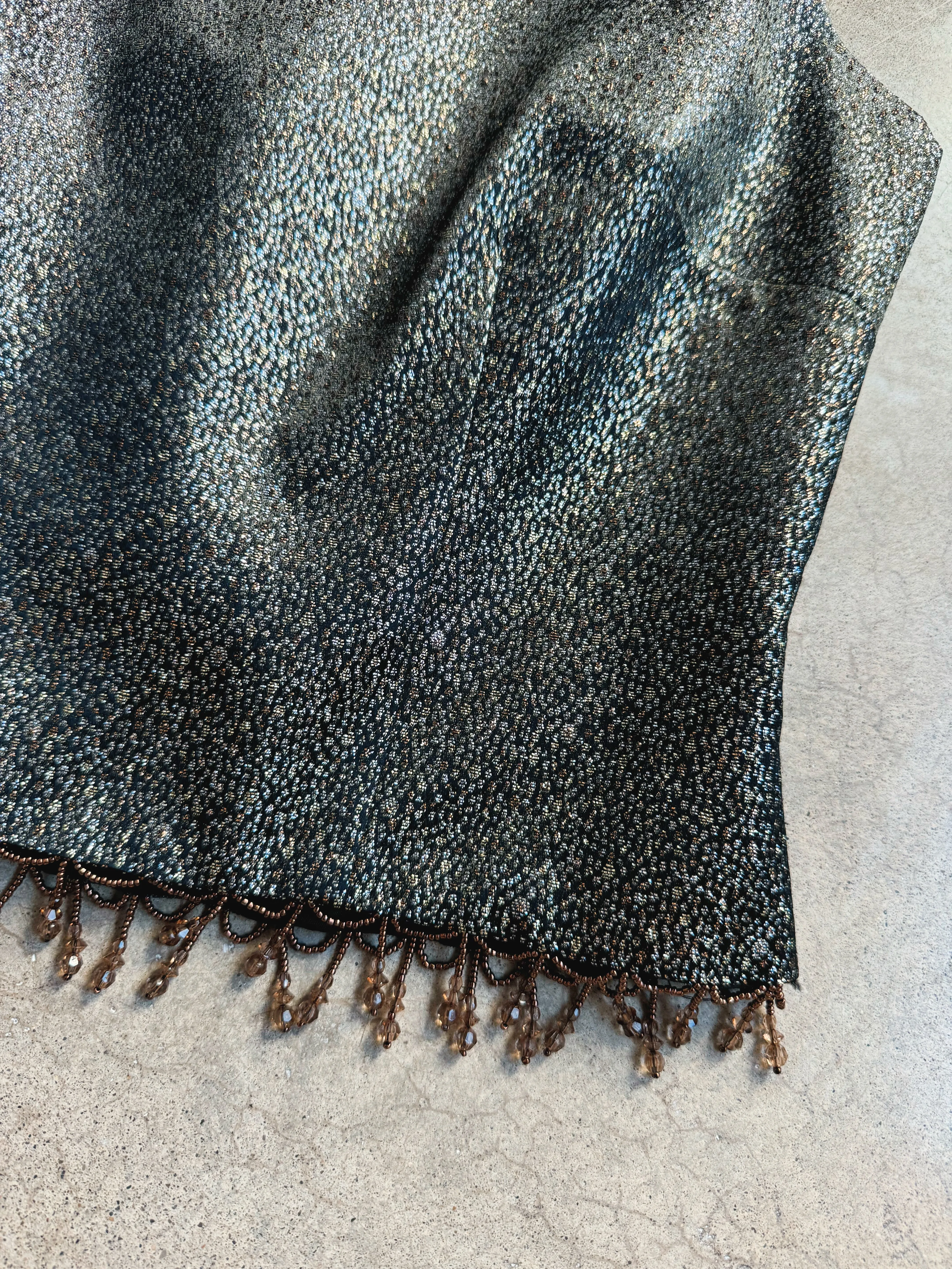Vintage Metallic Beaded Trim Cropped Tank (M/L)