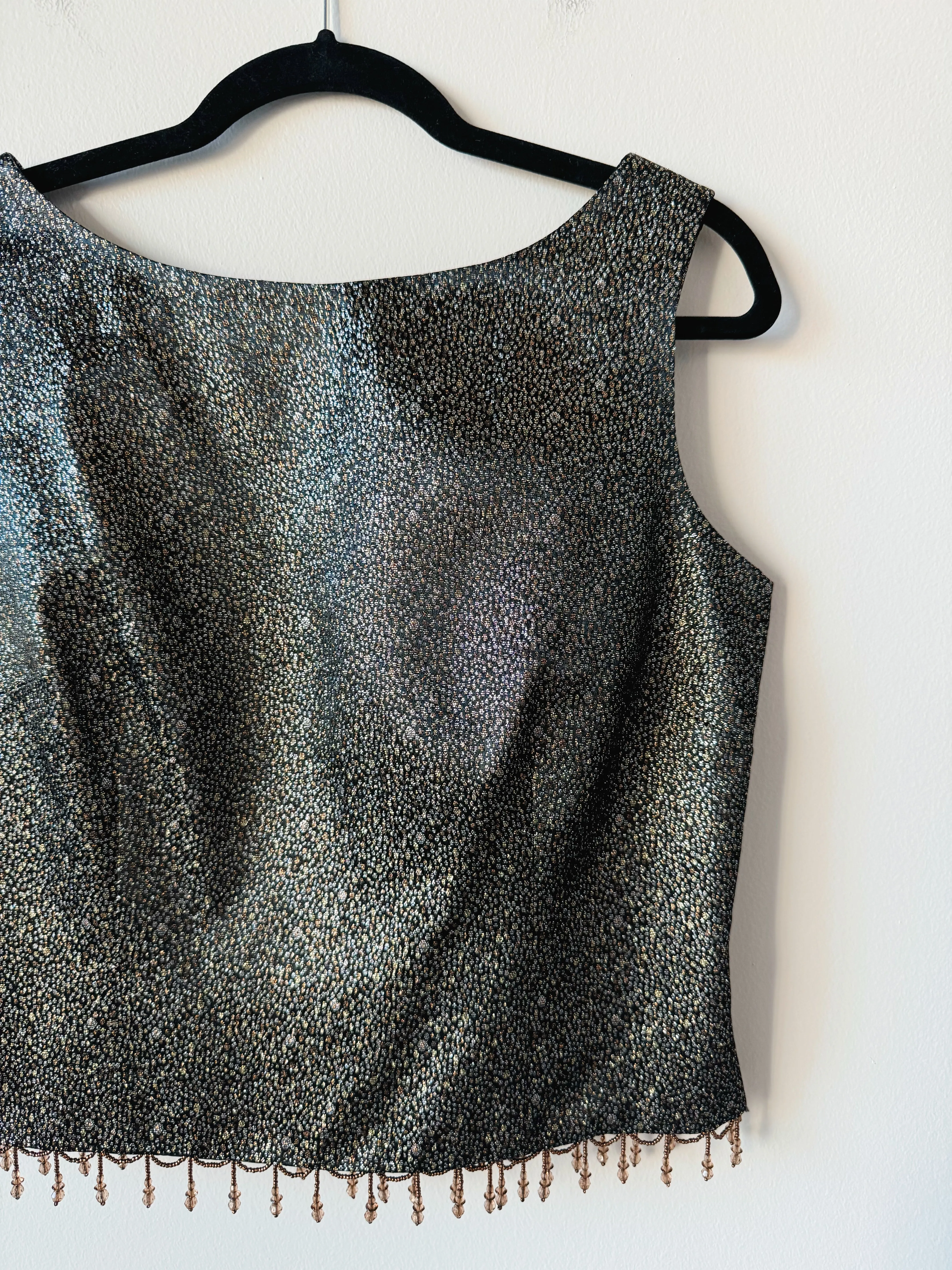 Vintage Metallic Beaded Trim Cropped Tank (M/L)